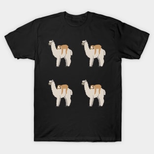 Cute Sloth Sleeping on Llama Pattern T-Shirt